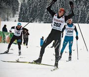Emotionen pur: Janik Riebli feiert seinen Sprintsieg beim ContinentalCup-Rennen in Österreich. (Bild: PD (St. Ulrich, 15. Dezember 2017))