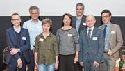 Die Protagonisten des 5. Berufsbildner-Forums: (von links) Moderator Jonas Reif, Thomas Müller, Miriam Sager, Coni Ettlin, Matthias von Ah, Josef Widmer und Georges T. Roos. (Bild: Samuel Büttler/PD)