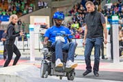 Am Cybathlon ist modernste Technik gewünscht. Viele der Motoren Exoskelette oder Rollstühle stammen aus Sachseln.Bilder: Keystone/Alexandra Wey (Zürich, 8. Oktober 2016)