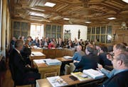Eine Sitzung des Landrats im Rathaus. (Bild: Corinne Glanzmann (Stans, 25. Mai 2016))