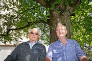 Zeitzeugen unter der Friedenslinde (von links): Werner Gabriel und Arnold Odermatt aus Ennetbürgen.
