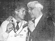 Die FCL-Meistermacher: Trainer Friedel Rausch (links) und Präsident Romano Simioni. (Bild: Archiv/Neue LZ (Luzern, 11. Juni 1989))