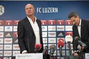 Angeschlagene Klubführung: FCL-CEO Marcel Kälin (links) und Präsident Philipp Studhalter an der Medienkonferenz. (Bild: Corinne Glanzmann (Luzern, 5. Januar 2018))