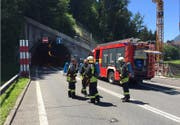 Die Feuerwehr vor dem Mosi-Nordportal. (Bild: feuerwehr-schwyz.ch)
