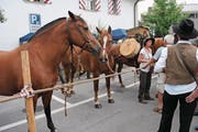 Säumer und Besucher im Gespräch. (Bild: Rosmarie Berlinger)