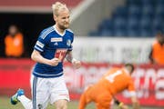 So sieht Luzerner Penaltyjubel aus: Markus Neumayr nach dem 1:0 gegen Vaduz im April. (Bild: Keystone)