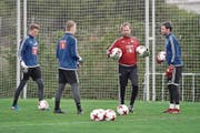 Daniel Böbner (Mitte) mit Jonas Omlin, Simon Enzler und David Zibung (von links). (Bild: Martin Meienberger/Freshfocus (Estepona, 18. Januar 2017))
