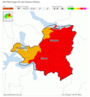 Gefahrenkarte für den Kanton Schwyz bis Samstagabend. (Bild: Quelle: Meteocentrale.ch)