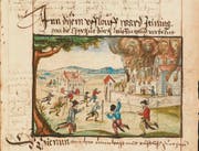 Der Sturm auf die Kartause Ittingen als aquarellierte Federzeichnung in der Reformationschronik Heinrich Bullingers von 1605 (ZB Zürich). (Bild: Kartause Ittingen)
