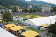 Die Schwingarena auf der Grüenau war nach 1993 zum zweitenmal Austragungsort eines Nordostschweizer Schwingfestes. (Bilder: Beat Lanzendorfer)