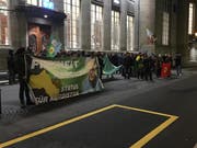 Die Demonstranten halten Plakate mit der Aufschrift "Freiheit für Öcalan" hoch. (Bild: Daniel Wirth)