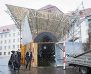Der Eingang zum Pfalzkeller ist seit Anfang Woche eingerüstet. (Bild: Ralph Ribi)