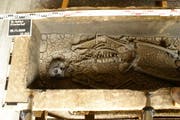Sarkophag nach der Öffnung. Das Skelett blieb während 1350 ungestört im Sarg, eingebettet in Sediment, die sich gebildet haben. (Bild: Amt für Archäologie)