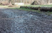 Der Reitweg auf der Höhe der Eichhütte am östlichen Dorfausgang von Oberbüren präsentiert sich derzeit als Schlammpiste. Es handelt sich um einen privaten Weg. Der Unterhalt liegt in der Zuständigkeit der Nutzer. (Bilder: Andrea Häusler)