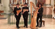 Das Trio rhiipan & harp freut sich auf seine zwei Rheintaler Konzerte (von links): Cornelia Finger, Mädi Dietsche und Heydee Frei. (Bild: pd)