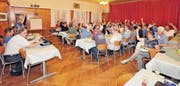 55 Ortsbürger kamen an die Ortsbürgerversammlung im Saal der Eichberger «Sonne». Den neuen Verwaltungsrat wählten sie einstimmig. Der neuen Gemeindeordnung stimmten sie mit einzelnen Enthaltungen zu. (Bild: Max Tinner)