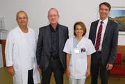 Setzen auf das Standbein Geriatrie für das Spital Wattwil: (von links) Jürg Winnewisser (Chefarzt Medizin), Bernard Kistler (Leitender Arzt Geriatrie), Agnes Heiniger (Stationsleiterin Geriatrie) und René Fiechter (CEO Spitalregion Fürstenland Toggenburg). (Bild: Hansruedi Kugler)