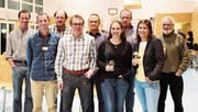 Hinten von links: Jakob Wickli, Felix Wyss, Thomas Grob, Hans Grob, Max Bretscher. Vorne von links: Andy Wittenwiler, Philipp Mattle, Patrizia Egloff, Maja Bretscher (Moderatorin). (Bild: Martin Knoepfel)