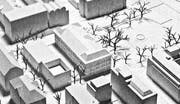 Das Modell zum Siegerprojekt mit Leonhardspärklein, dem zu sanierenden Schulhaus St. Leonhard und dem Neubau an der Davidstrasse. (Bild: Hochbauamt der Stadt St. Gallen)