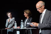 Bei der letzten Gesamterneuerungswahl für den Stadtrat im Herbst 2016 schickten die Grünliberalen erstmals einen Kandidaten für dieses Gremium ins Rennen. Veit Rausch (links im Bild an einer Podiumsdiskussion) forderte Stadtpräsident Thomas Scheitlin heraus. (Bild: Ralph Ribi (1.9.2016))