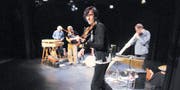 Der «Giigemaa» spielt zur Unterhaltung auf: Matthias Lincke und seine Musikerkollegen im Chössi-Theater. (Bild: Michael Hug)