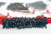 Ein Gruppenbild zum Abschluss: Die Olympischen Spiele 2018 in Südkorea sind auch für Beni Giger und sein Team vorbei. (Bild: PD)