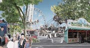Prater-Atmosphäre: Der Spelteriniplatz mit dem Grüngürtel rund um den Jahrmarkt.