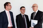 (V. l.) Pascal Stahel, designierter Geschäftsführer Soziale Dienste Oberes Rheintal (SDO), Alexander Breu, Verwaltungsratspräsident SDO und René Breu, Leiter SDO. (Bild: Benjamin Schmid)