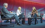 Am Schweizer KMU-Tag diskutierten Wilhelm Schmid, Christa Rigozzi und Bea Knecht (von links). (Bilder: Ralph Ribi (St. Gallen, 28. Oktober 2016))