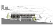 Das geplante Hotel fügt sich gut in die Sandgrueb in Wildhaus ein, rechts hinten ist das Curlingzentrum. (Bilder: PD)