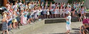 Ein grossartiges Bild : Gut 70 Blockflötenschülerinnen und -schüler eröffneten gemeinsam die Sommerserenade der Musikschule Unterrheintal in Diepoldsau. (Bild: Maya Seiler)