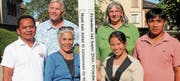 Die Gäste (vorne von links): Father Pablo Lumiwan, Casilda Tudoc Gayamo, Noralyn Dinamling Butic und Jessie Cris Dacmay Bognadon. Hinten: Rolf Gähwiler und Bettina Flick von der Partnerschaftsgruppe Degersheim-Hingyon der St. Jakobus-Pfarrei. (Bild: Andrea Häusler)