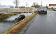 Der Wagen der 51-Jährigen drehte sich und stürzte durch die Wucht des Anpralls das Wiesenbord zum Binnenkanal hinunter. Personen, die Hinweise zu diesem Unfall machen können, werden gebeten, sich beim Polizeistützpunkt Thal zu melden. (Bild: pd)