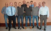 Jubilare mit Dienstort Rheintal und Chur: (von links) Marco Casagrande, Kommandant Markus Kobler, René Würsch, Anton Fasl, Daniel von Känel, Martin Lagger, Franz Kaufmann, Marius Beyeler, Werner Wittwer, Elmar Hutter. (Bild: pd)