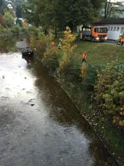Der Lenker des Autos verletzte sich bei seinem Missgeschick leicht. (Bild: Kapo SG)