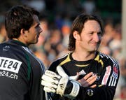 Wachablösung im Tor des FC St.Gallen: Daniel Lopar (links) spielte ab Anfang 2008 für Stefano Razzetti. (Bild: REGINA KUEHNE (KEYSTONE))