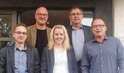 Von links: Marcel Spirig (GPK), Marco Köppel (GR), Desirée Bartl (SR), Hans Walter Rutz (GPK), Walter Meile, Präsident FDP Widnau. (Bild: pd)