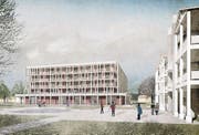 Der Neubau für das Zentrum Rheinauen als freistehendes Gebäude im nachbarschaftlichen Dialog mit dem Altbau. (Bild: Visualisierung: pd)