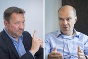 Sind sich nicht mehr grün: FCSG-Präsident Stefan Hernandez und sein Vor-Vorgänger Michael Hüppi. (Bild: Urs Bucher/Ralph Ribi)