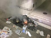 Dank eines Zeugen konnte die Polizei den Brandstifter und seine drei Kollegen beim Bahnhof St.Margrethen aus dem Zug abführen. (Bild: pd)