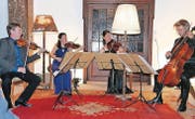Meisterhaftes Zusammenspiel: Das Quartett Minguet (von links) mit Ulrich Isfort, 1. Violine, Anette Reisinger, 2. Violine, Aroa Sorin, Viola, und Matthias Diener, Violoncello. (Bild: Max Pflüger)