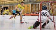 Arbnor Papaj zieht allein aufs Tor – Mitspieler und Betreuer auf der Gators-Bank recken gespannt ihre Hälse. (Bild: Lars Tinner)