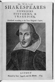 The Arundel First Folio - Engraving of William Shakespeare by Martin Droeshout. Copyright of the Governors of Stonyhurst College