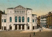 Das alte Theater um 1910. Rechts die Einmündung der Katharinengasse.