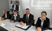 Daniel Stauffacher, Barbara Hächler, Boris Tschirky und Susanne Gmünder Braun (von links) am CVP-Medienanlass. (Bild: Reto Voneschen)