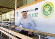 Christoph Zoller vor der Speaker-Kabine des SC Brühl im Paul-Grüninger-Stadion. (Bild: Daniel Dorrer)