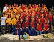 Zahlreiche erfolgreiche Sportler – vom Ringer bis zur Geräteturnerin – vereint auf einem Bild. (Bild: Samuel Tanner)