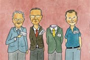Die Möglichkeit auf ein Gruppenbild mit Exponenten vom politisch linken oder rechten Spektrum wird nicht immer begeistert genutzt. Zum Beispiel mit den SVP-Vertretern Thomas Müller, Andreas Glarner und Mike Egger würde wohl nicht jeder gern abgebildet.Illustration: Patrick Steiger