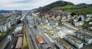 Bauboom im Westen: In Bruggen entstehen derzeit 200 Wohnungen, 9 Einfamilienhäuser und 4 Villen. (Bild: Urs Bucher und Benjamin Manser (5. Januar 2018))