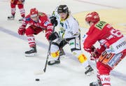 Alain Bahar (Mitte) nimmt demnächst seine achte Saison bei den Thurgauern in Angriff. (Bild: Benjamin Manser)